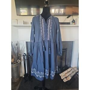 Knox Rose Dress Womens 1X Embroidered Long Sleeve Boho Aztec Pockets